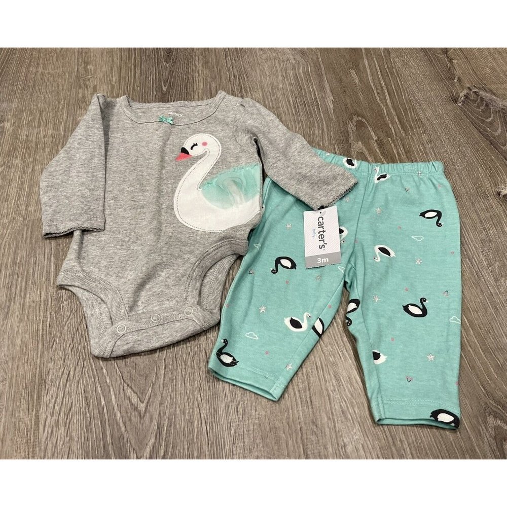 Carters Swan Shirt Pants Baby Girl Outfit 3 Month  J4